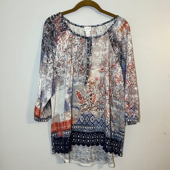 Chicos Top Women XL Orange Lace Floral Feminine Boho Western Concert Mature 80s - Picture 9 of 14